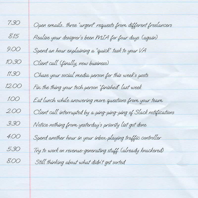 A timetable for a busy overwhelming day written on a piece of crumpled lined paper